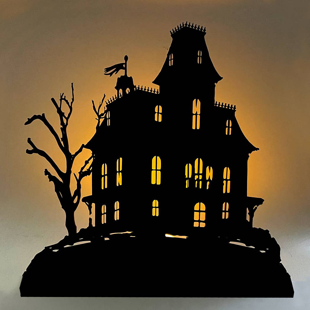 Large Haunted Mansion Wooden Silhouette Tabletop Décor