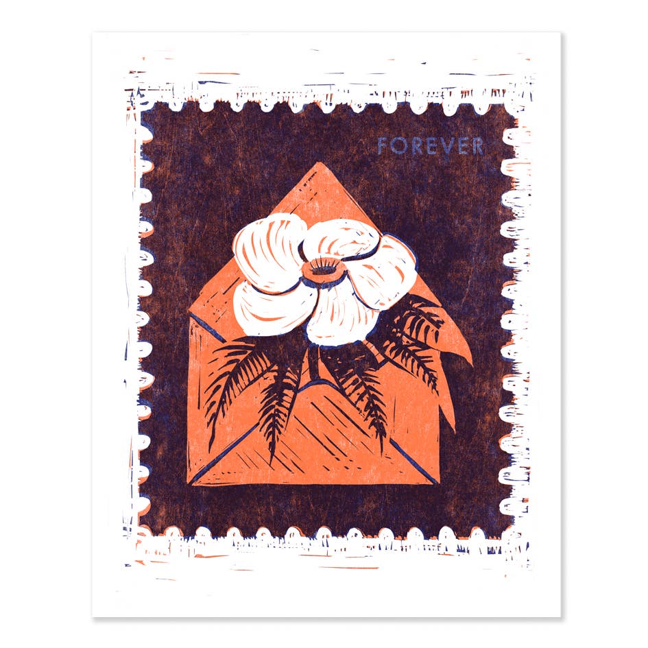 Dogwood &amp; Fern Forever Stamp 8"x10" Woodblock Art Print