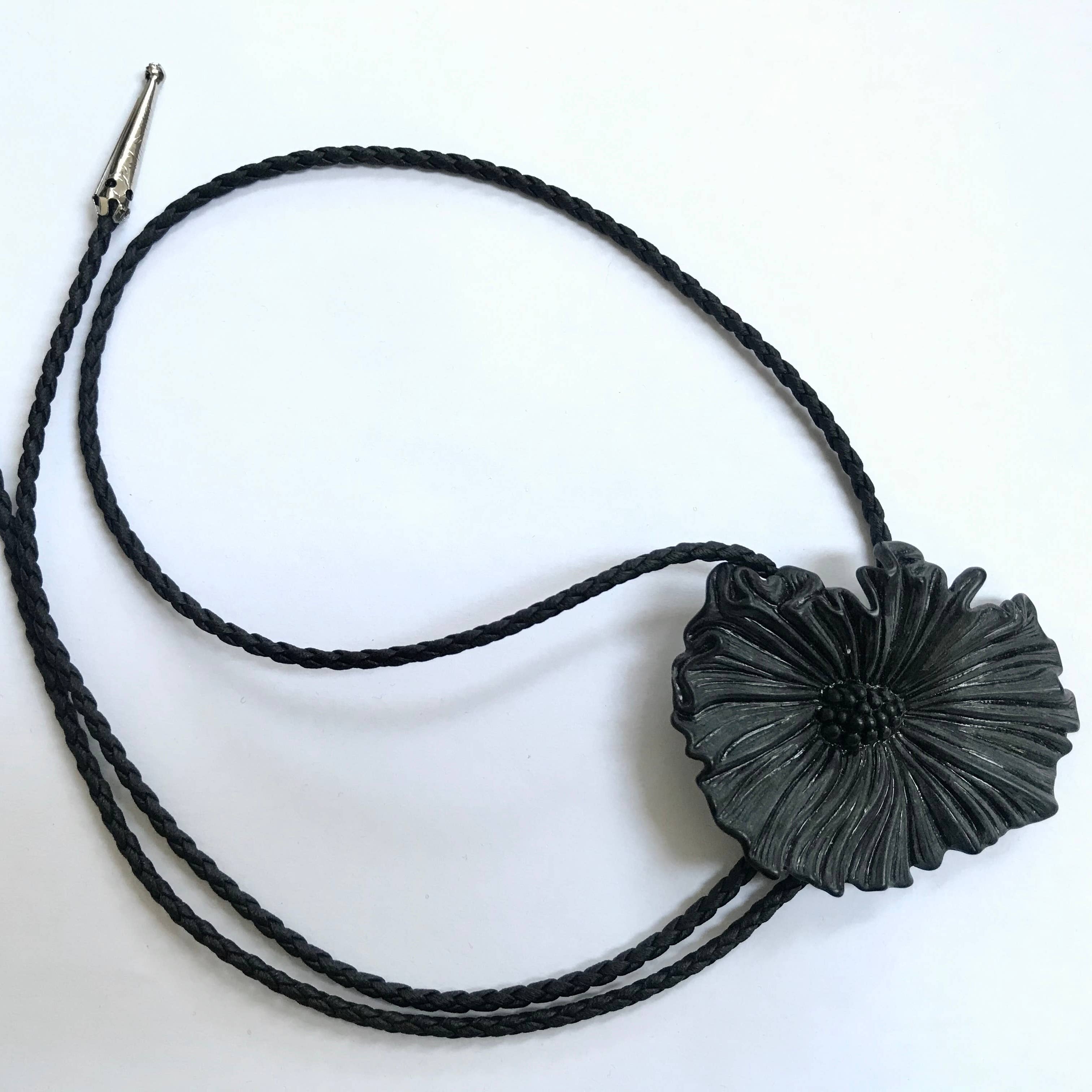 Black Oversized Flower Bolo Tie