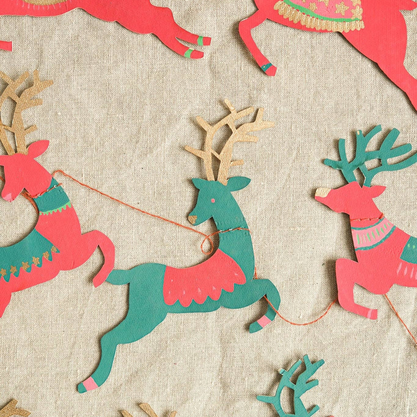 Bright Reindeer Sewn Garland