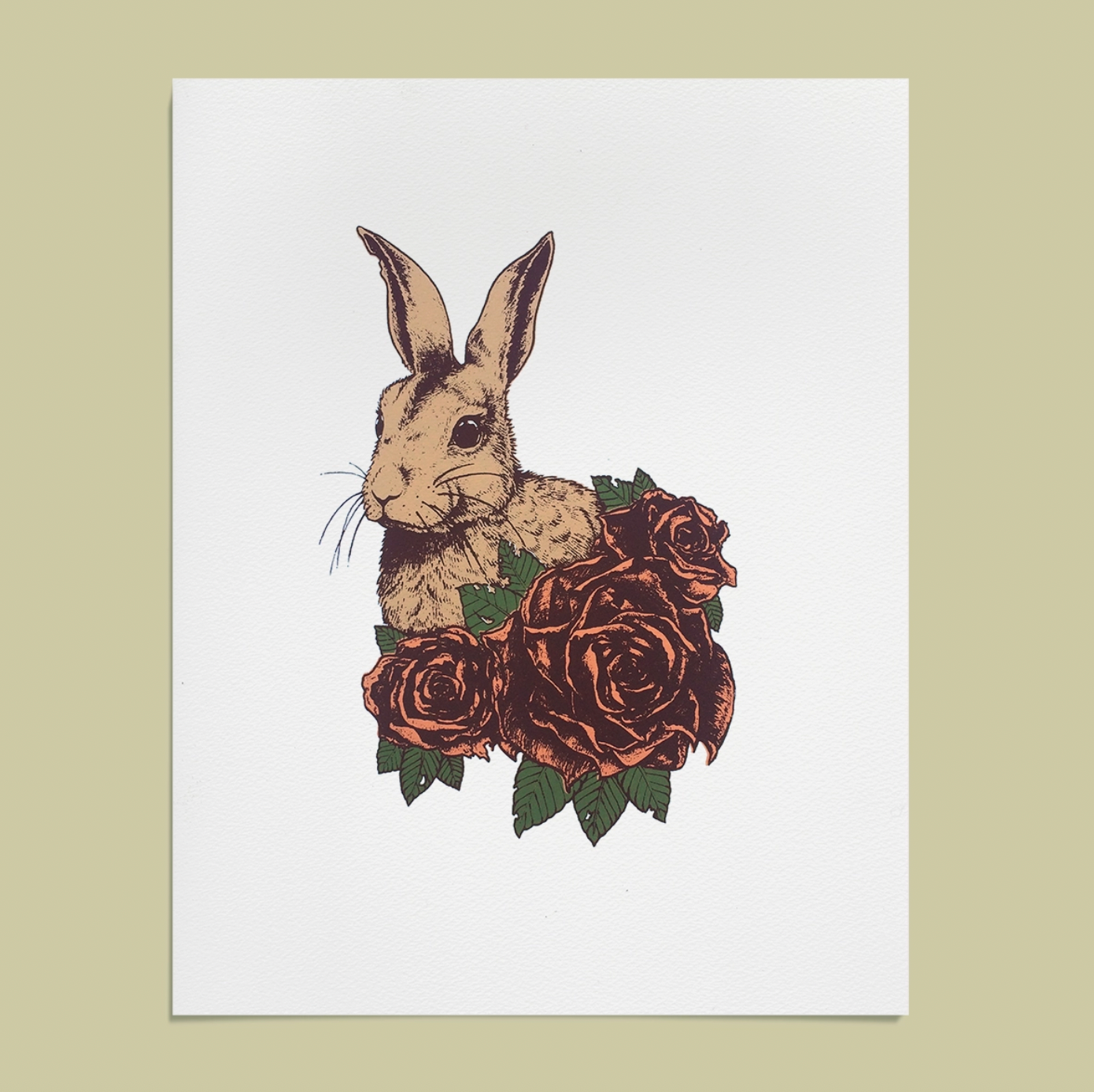 Crouching Rabbit and Roses 11x14" Print