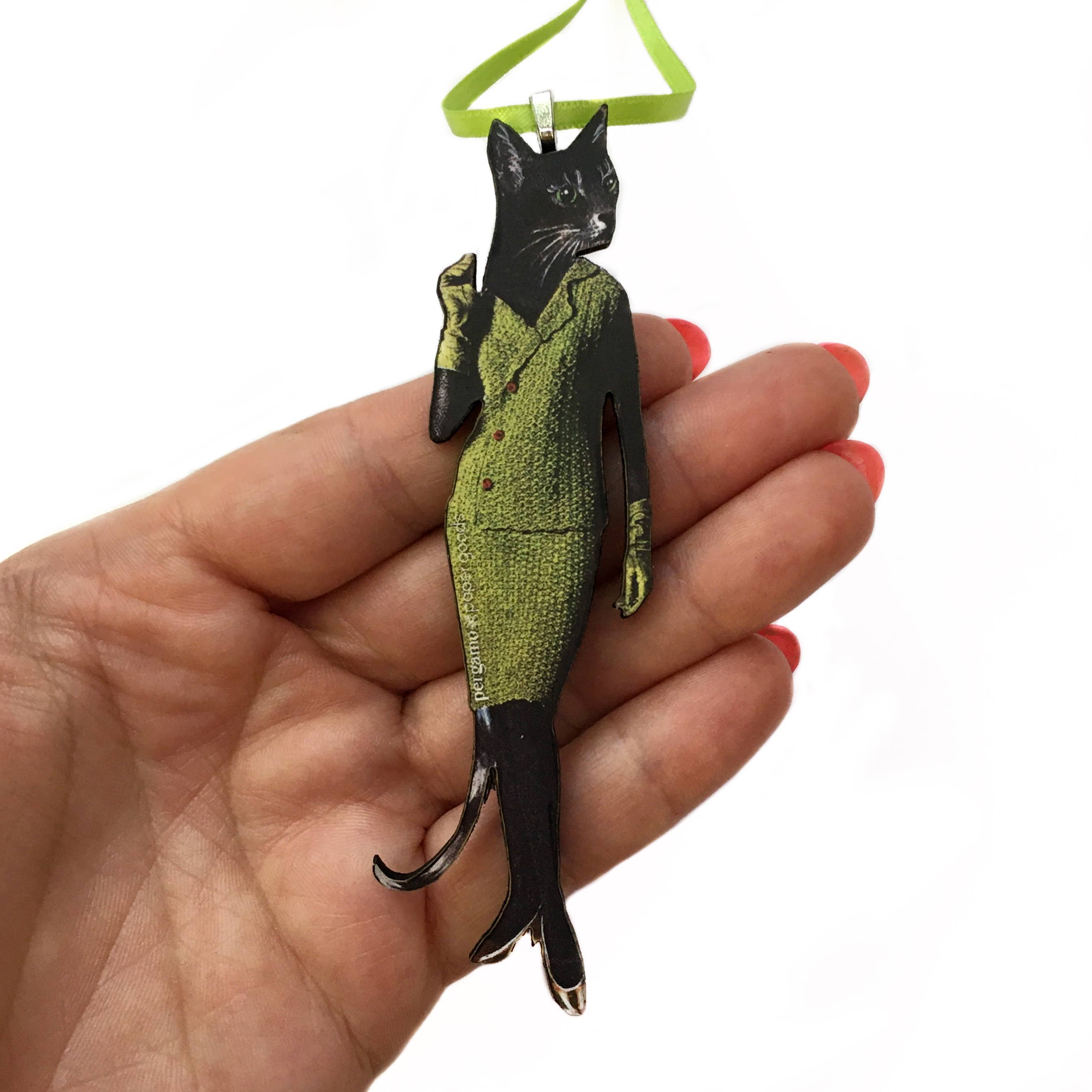 Retro Cat in Avocado Dress Christmas Ornament